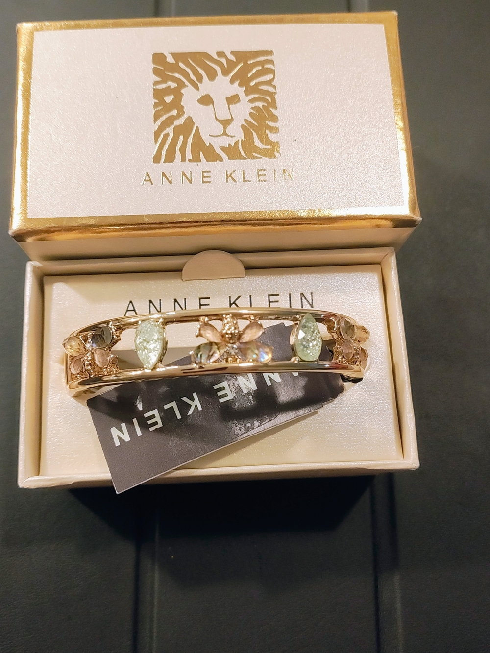 Anne Klein Gold-Tone Bracelet Bangle with Pale Green Crystals